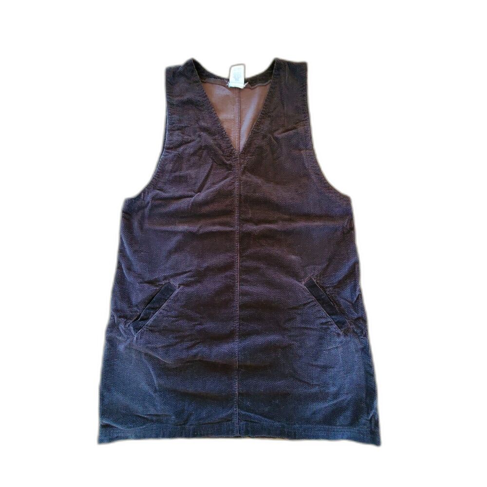 Essentials Style Brown Jumper Pinafore Dress Pockets Vintage 90s L EUC